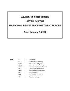 ALABAMA PROPERTIES LISTED ON THE NATIONAL REGISTER OF HISTORIC PLACES