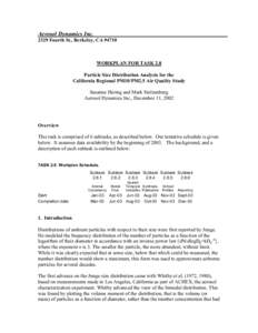 Aerosol Dynamics Inc[removed]Fourth St., Berkeley, CA[removed]WORKPLAN FOR TASK 2.8 Particle Size Distribution Analysis for the California Regional PM10/PM2.5 Air Quality Study