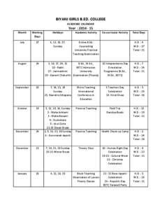 BIYANI GIRLS B.ED. COLLEGE ACADEMIC CALENDAR Year : [removed]Month