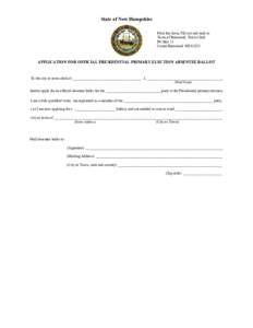 State of New Hampshire  Print this form, Fill out and mail to:  Town of Barnstead, Town Clerk  PO Box 11  Center Barnstead, NH 03225