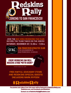 COMING TO SAN FRANCISCO!  JOIN THE BAY AREA REDSKINS FAN CLUB BEFORE THE TEAM TAKES ON THE 49ERS!  SATURDAY, NOVEMBER 22 | 5:30 p m - 7:00 p m
