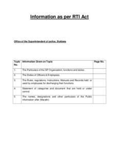 Information as per RTI Act  Office of the Superintendent of police, Buldana Topic Information Given on Topic No.