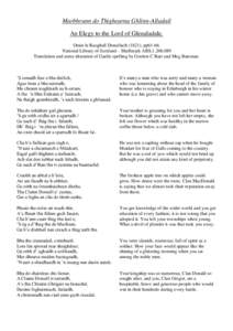 Marbhrann do Thighearna Ghlinn-Alladail An Elegy to the Lord of Glenaladale. Orain le Raoghall Donullach (1821), pp61-66. National Library of Scotland – Shelfmark ABSTranslation and some alteration of Gaelic