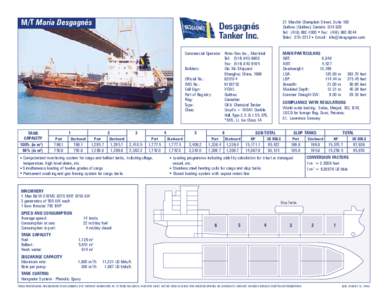 M/T Maria Desgagnés  21 Marché-Champlain Street, Suite 100 Québec (Québec) Canada G1K 8Z8 Tel: ([removed] ◆ Fax: ([removed]Telex: [removed] ◆ E-mail: [removed]