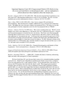 Important Supreme Court (SC) Congressional District (CD) Redistricting Decisions are listed below in chronological order – and an explanation is offered about how these Opinions affect the instant case. Karcher v. Dagg