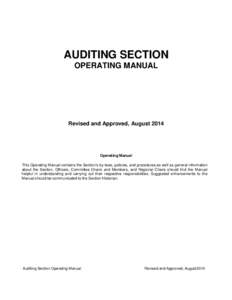 AUDITING SECTION OPERATING MANUAL Revised and Approved, AugustOperating Manual