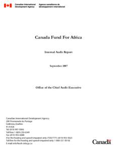 Canada Fund For Africa Internal Audit Report September[removed]Office of the Chief Audit Executive