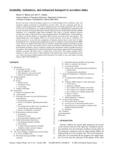 Instability, turbulence, and enhanced transport in accretion disks Steven A. Balbus and John F. Hawley Virginia Institute of Theoretical Astronomy, Department of Astronomy,