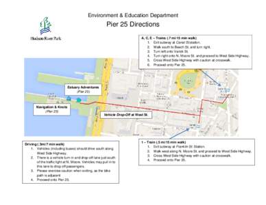 Environment & Education Department  Pier 25 Directions A, C, E – Trains (.7 mi/15 min walk) 1. Exit subway at Canal St.station. 2. Walk south to Beach St. and turn right.