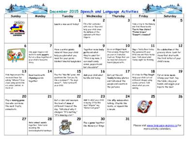 December 2015 Speech and Language Activities Sunday Monday  Tuesday