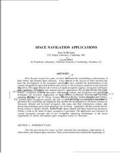 SPACE NAVIGATION APPL1CATIONS Peter M. Kachmar C,S. Draper Laboratory, Cambridge, MA