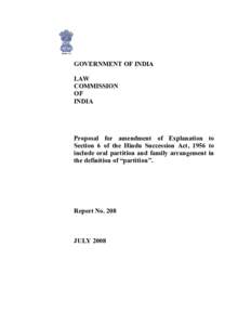 Hindu law / Inheritance / Government of India / Law Commission of India / Marriage in Hinduism / Hindu Succession Act / Ministry of Law and Justice / Coparcenary / Hindu Minority and Guardianship Act / Indian law / Law / India