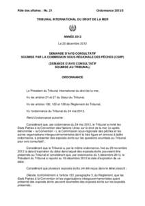 Rôle des affaires : No. 21  OrdonnanceTRIBUNAL INTERNATIONAL DU DROIT DE LA MER