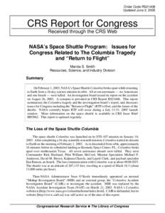 NASA's Space Shuttle Program:   Issues for Congress Related to The Columbia Tragedy and "Return to Flight"
