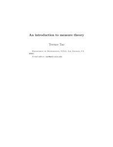 Linear algebra / Measure / Dominated convergence theorem / Lebesgue integration / Lebesgue measure / Henri Lebesgue / Product measure / Monotone convergence theorem / Vector space / Mathematical analysis / Mathematics / Measure theory