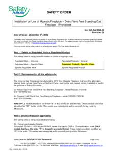 Microsoft Word - Installation or Use of Majestic Fireplace Direct Vent Free Standing Gas Fireplace - Prohibited _SO-GA 2012-01_