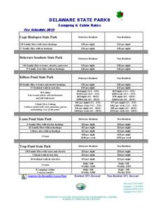 DELAWARE STATE PARKS Camping & Cabin Rates Fee Schedule 2012 Cape Henlopen State Park