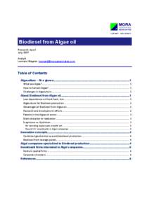 Biodiesel from Algae oil Research report July 2007