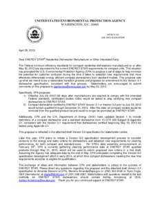 ENERGY STAR Version 5.2 Residential Dishwashers Cover Memo