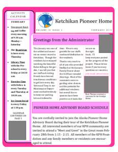 ACTIVITY CALENDAR Ketchikan Pioneer Home  FEBRUARY