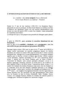 L’INTERNATIONALISATION DES ÉTUDES ET DE LA RECHERCHE : Le « modèle » des cursus intégrés franco-allemands Paris Ouest-Nanterre-La Défense / Potsdam