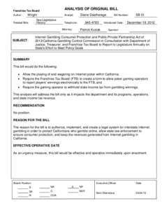 Internet Gambling Consumer Protection and Public-Private Partnership Act of 2013/California Gambling Control Commission in Consultation with Department of Justice, Treasurer, and Franchise Tax Board to Report to Legislat