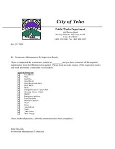 City of Yelm Public Works Department 901 Rhoton Road Mailing Address: 105 Yelm Ave W Yelm, WA[removed]8406 Fax: ([removed]