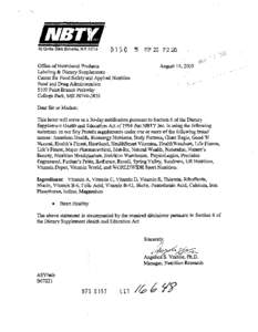 Office of Nutritional Products Labeling& Dietary Supplements Centerfor Food SafetyaqdApplied Nutrition . Foodand Drug Admiiis$ation 5 100Paint BranchParkway