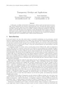 Full version of an extended abstract published in ACM CCSTransparency Overlays and Applications Melissa Chase Microsoft Research Redmond 