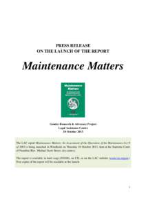 Microsoft Word - Press release _Maintenance Matters_ FINAL