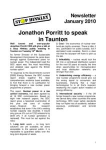 Newsletter January 2010 Jonathon Porritt to speak in Taunton Well