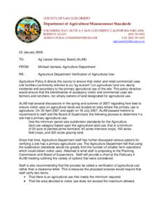 COUNTY OF SAN LUIS OBISPO  Department of Agriculture/Measurement Standards 2156 SIERRA WAY, SUITE A • SAN LUIS OBISPO, CALIFORNIA[removed]ROBERT F. LILLEY AGRICULTURAL COMMISSIONER/SEALER
