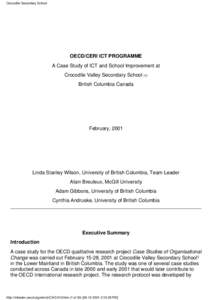 Crocodile Secondary School  OECD/CERI ICT PROGRAMME A Case Study of ICT and School Improvement at Crocodile Valley Secondary School (1) British Columbia Canada