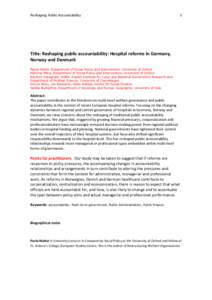 Reshaping Public Accountability  1 Title: Reshaping public accountability: Hospital reforms in Germany, Norway and Denmark