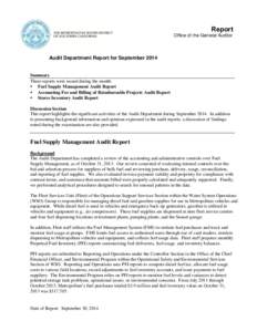 Report  Report Office of the General Auditor  Audit Department Report for September 2014