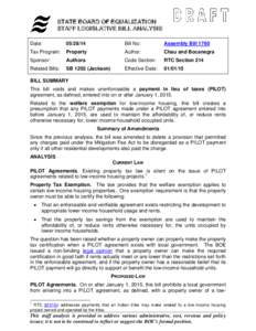 Assembly Bill[removed]Chau & Bocanegra) PT: Low Income Housing: PILOTs