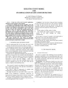 SEMANTIC EVENT MODEL AND ITS IMPLICATION ON SITUATION DETECTION A. Adi, D. Botzer, O. Etzion IBM Research Laboratory in Haifa, Israel (Adi / Botzer / Etzion)@il.ibm.com