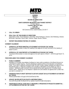 AGENDA Meeting of the BOARD OF DIRECTORS of the SANTA BARBARA METROPOLITAN TRANSIT DISTRICT