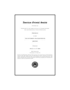 American Oriental Society FOUNDED 1842 Constituent of the American Council of Learned Societies And the International Union of Orientalists