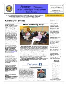 Ancestry—Publication  Celebrating 51 years of service to our patrons  of the Genealogical Society of Palm