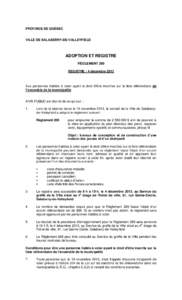 PROVINCE DE QUÉBEC  VILLE DE SALABERRY-DE-VALLEYFIELD ADOPTION ET REGISTRE RÈGLEMENT 269