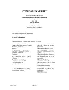 STANFORD UNIVERSITY Administrative Panel on Human Subjects in Medical ResearchIRB #6: Roster Palo Alto, CA 94306