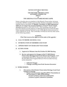 NOTICE OF PUBLIC MEETING of THE HISTORIC PRESERVATION ADVISORY COMMITTEE (HPAC) of