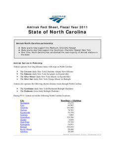 Amtrak Fact Sheet, Fiscal Year[removed]State of North Carolina