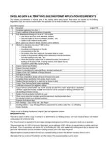 DWELLING (NEW & ALTERATIONS) BUILDING PERMIT APPLICATION REQUIREMENTS The following documentation is required prior to the building permit being issued, these items are required by the Building Regulations 2006, and must