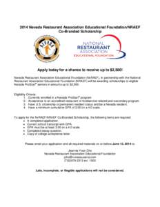 2014 Nevada Restaurant Association Educational Foundation/NRAEF Co-Branded Scholarship