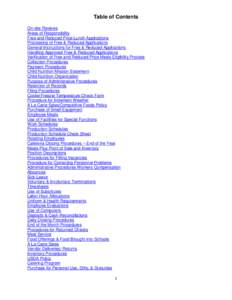 Table of Contents On-site Reviews Areas of Responsibility Free and Reduced Price Lunch Applications Processing of Free & Reduced Applications General Instructions for Free & Reduced Applications