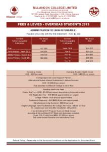 Tuition payments / Fee / Aud / Victoria / States and territories of Australia / Education / Billanook College / Mooroolbark /  Victoria / Homestay