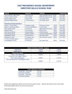 EAST PROVIDENCE SCHOOL DEPARTMENT DIRECTORY[removed]SCHOOL YEAR SCHOOL East Providence High School Career Technical Center Martin Middle School