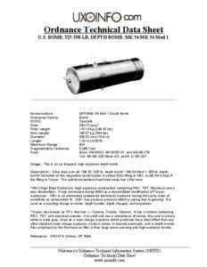 Ordnance Technical Data Sheet U.S. BOMB, [removed]LB, DEPTH BOMB, MK 54/MK 54 Mod 1